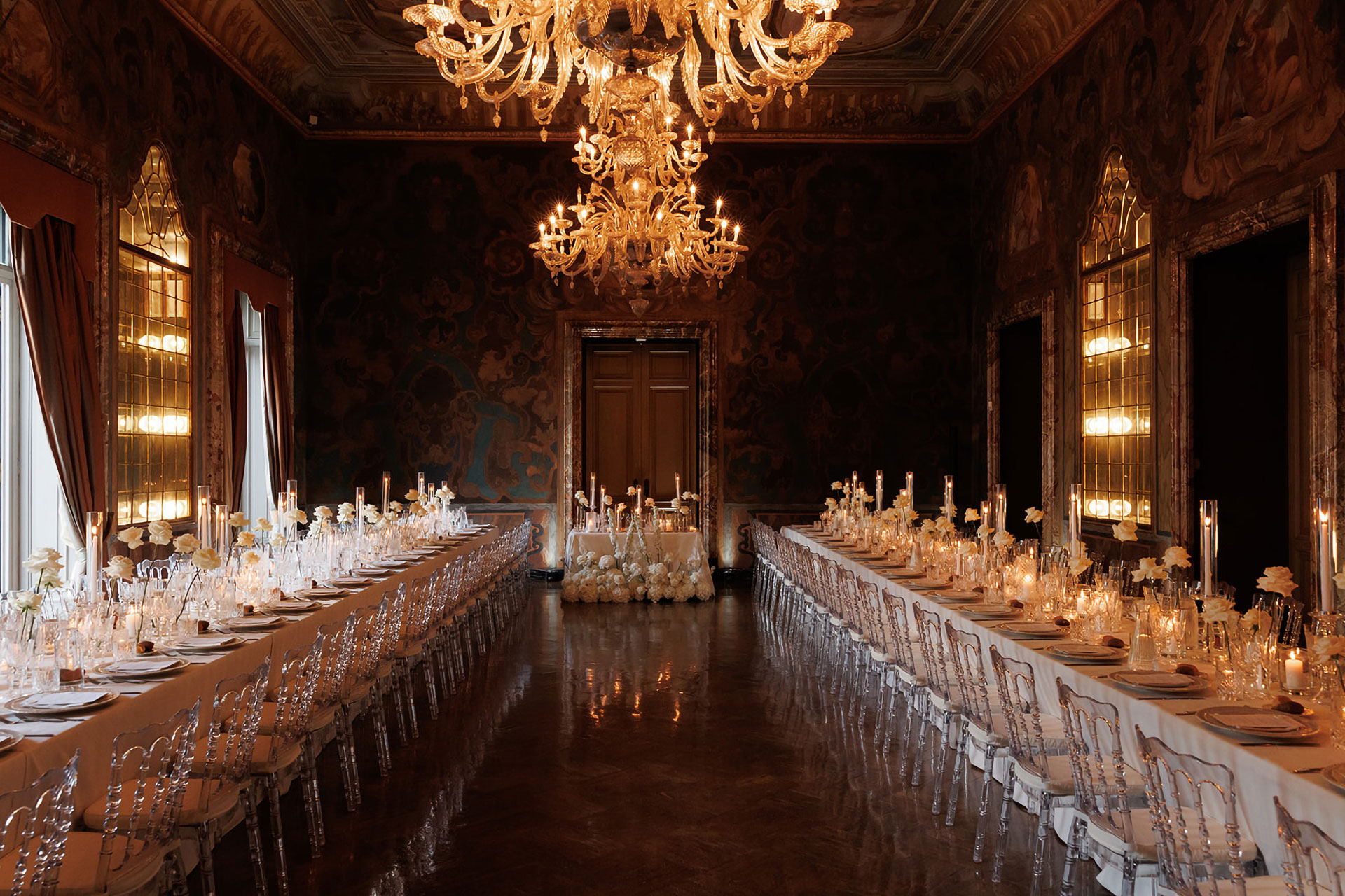 Elegant Indoor Wedding Dinner on Lake Como, Italy